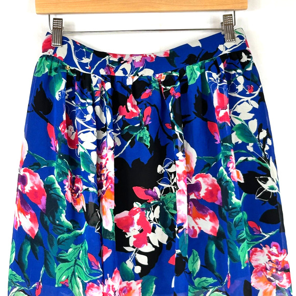 Forever 21 Skirt Womens Medium Blue Floral Print Pleated Long Back Side Zip - Picture 2 of 11